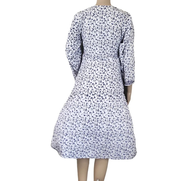 Cobalt Blue White Floral Beaded Embellished Applique Neckline Dress - Picture 3 of 3